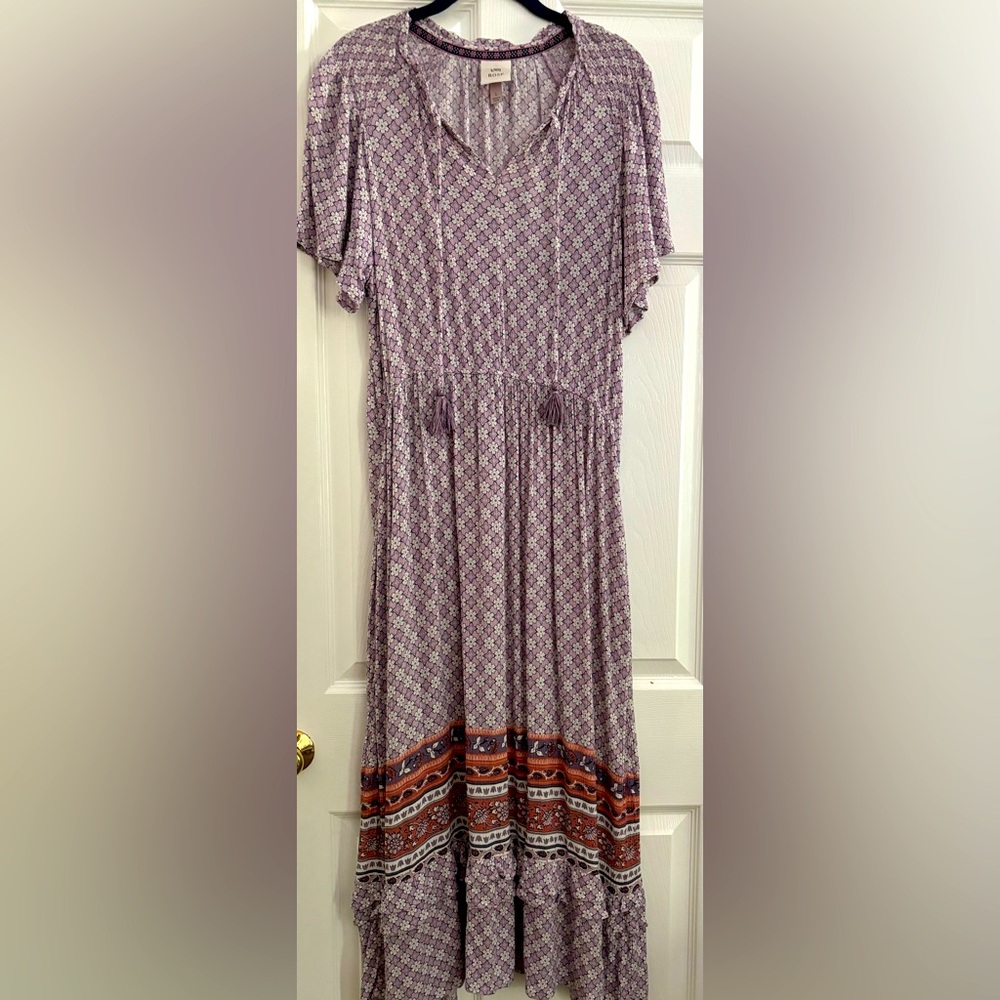 Knox Rose A-Line Floral Boho Short Sleeve Midi Dress Size Large